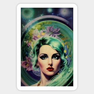 Beautiful Lavender & Green Vintage Style Space Woman Portrait Sticker